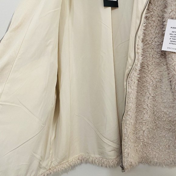 Decjuba Size L Beige Pippa Shearling Coat Faux Fur Longline Coatigan New RRP$140 - Picture 10 of 16